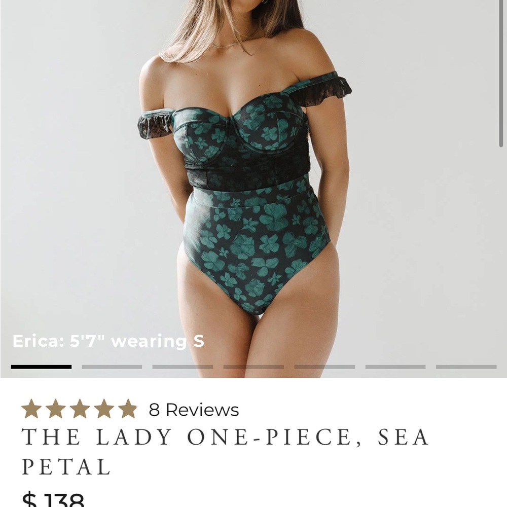 Albion Fit swimsuit The Lady Sea Petal Green Black bathing suit Off-the-Shoulder